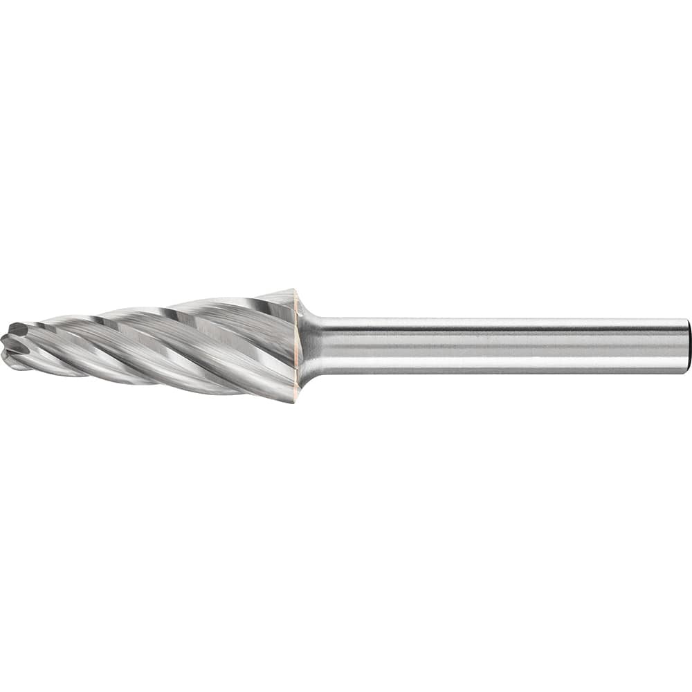 PFERD - SL-4, 1/2" Cut Diam, 1/4" Shank Diam, Carbide End Cut Aluma Cut Taper with Radius End Burr - Exact Tool & Supply