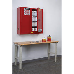 Justrite - 2 Door 3 Shelf 20 Gal Wall Mount Safety Cabinet for Flammable Substances - Exact Tool & Supply
