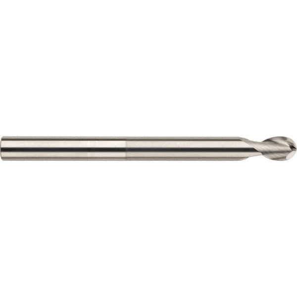 SGS - 10mm Diam, 12mm LOC, 2 Flute Solid Carbide Ball End Mill - Uncoated, Single End, 100mm OAL, 10mm Shank Diam, Spiral Flute - Exact Tool & Supply