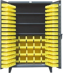 Strong Hold - 3 Shelf 110 Bin Storage Cabinet - Steel, 36" Wide x 24" Deep x 78" High, Dark Gray - Exact Tool & Supply