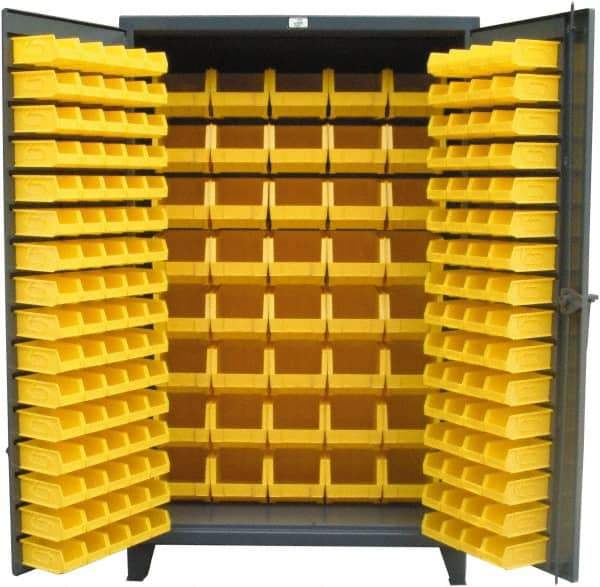 Strong Hold - 126 Bin Storage Cabinet - Steel, 36" Wide x 24" Deep x 78" High, Dark Gray - Exact Tool & Supply