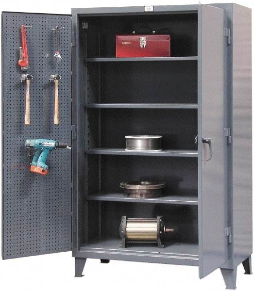 Strong Hold - 4 Shelf Pegboard Storage Cabinet - Steel, 60" Wide x 24" Deep x 72" High, Dark Gray - Exact Tool & Supply