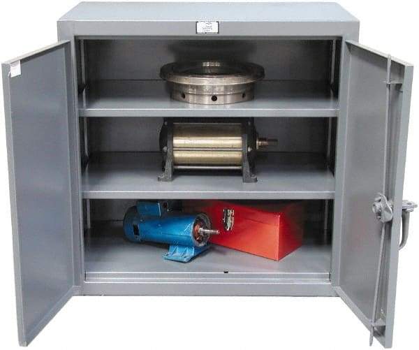 Strong Hold - 2 Shelf Locking Storage Cabinet - Steel, 36" Wide x 20" Deep x 42" High, Dark Gray - Exact Tool & Supply