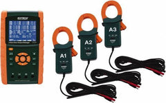 Extech - 3 Phase, 600 VAC, 0.01 to 1,200 Amp Capability, 45 to 65 Hz Calibration, LCD Display Power Meter - 0.5 Current Accuracy, 0.5 Voltage Accuracy - Exact Tool & Supply