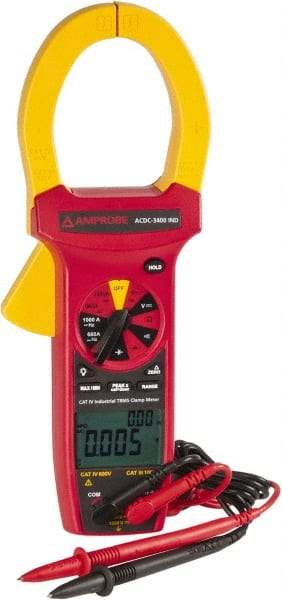 Amprobe - ACDC-3400 IND, CAT IV, CAT III, Digital True RMS Clamp Meter with 2.2441" Clamp On Jaws - 750 VAC, 1000 VDC, 1000 AC/DC Amps, Measures Voltage, Capacitance, Current, Frequency, Resistance - Exact Tool & Supply