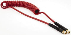 PRO-SOURCE - 1/4" ID, 1/4 Thread, 10' Long, Red Polyurethane Coiled & Self Storing Hose - 220 Max psi, Male Swivel x Male Swivel - Exact Tool & Supply