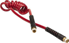 PRO-SOURCE - 5/16" ID, 3/8 Thread, 5' Long, Red Polyurethane Coiled & Self Storing Hose - 185 Max psi, Male Swivel x Male Swivel - Exact Tool & Supply