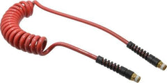 PRO-SOURCE - 5/16" ID, 3/8 Thread, 10' Long, Red Polyurethane Coiled & Self Storing Hose - 185 Max psi, Male Swivel x Male Swivel - Exact Tool & Supply