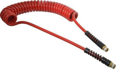 PRO-SOURCE - 5/16" ID, 3/8 Thread, 15' Long, Red Polyurethane Coiled & Self Storing Hose - 185 Max psi, Male Swivel x Male Swivel - Exact Tool & Supply