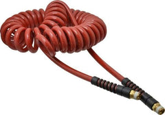 PRO-SOURCE - 3/8" ID, 3/8 Thread, 25' Long, Red Polyurethane Coiled & Self Storing Hose - 200 Max psi, Male Swivel x Male Swivel - Exact Tool & Supply