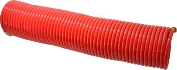 PRO-SOURCE - 1/4" ID, 1/4 Thread, 50' Long, Red Nylon Coiled & Self Storing Hose - 350 Max psi, Male Swivel x Male Swivel - Exact Tool & Supply
