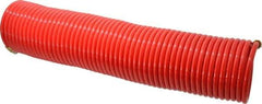 PRO-SOURCE - 1/4" ID, 1/4 Thread, 50' Long, Red Nylon Coiled & Self Storing Hose - 350 Max psi, Male Swivel x Male Swivel - Exact Tool & Supply