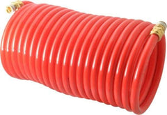 PRO-SOURCE - 3/8" ID, 3/8 Thread, 25' Long, Red Nylon Coiled & Self Storing Hose - 310 Max psi, Male Swivel x Male Swivel - Exact Tool & Supply