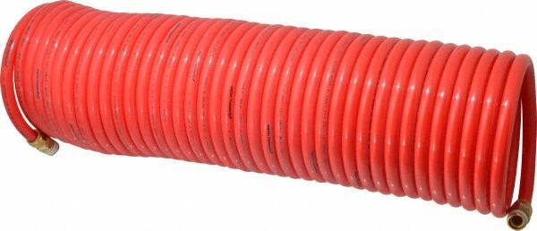 PRO-SOURCE - 3/8" ID, 3/8 Thread, 50' Long, Red Nylon Coiled & Self Storing Hose - 310 Max psi, Male Swivel x Male Swivel - Exact Tool & Supply