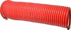 PRO-SOURCE - 3/8" ID, 3/8 Thread, 50' Long, Red Nylon Coiled & Self Storing Hose - 310 Max psi, Male Swivel x Male Swivel - Exact Tool & Supply