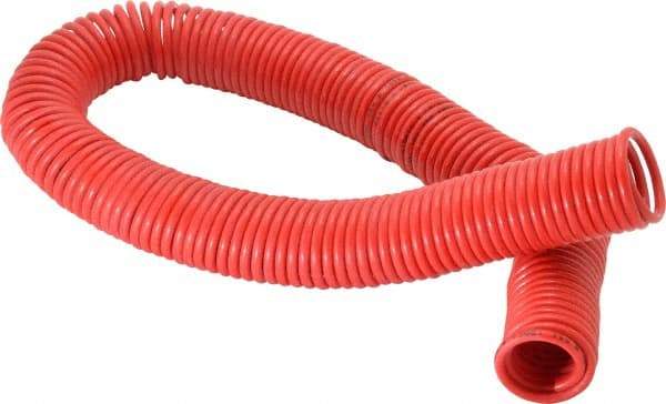 PRO-SOURCE - 1/8" ID, 1/8 Thread, 50' Long, Red Nylon Coiled & Self Storing Hose - 386 Max psi, No Fittings - Exact Tool & Supply