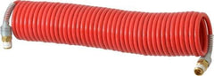 PRO-SOURCE - 3/16" ID, 1/4 Thread, 25' Long, Red Nylon Coiled & Self Storing Hose - 287 Max psi, Male Swivel x Male Swivel - Exact Tool & Supply