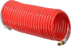PRO-SOURCE - 5/16" ID, 1/4 Thread, 25' Long, Red Nylon Coiled & Self Storing Hose - 213 Max psi, Male Swivel x Male Swivel - Exact Tool & Supply