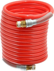 PRO-SOURCE - 3/8" ID, 3/8 Thread, 17' Long, Red Nylon Coiled & Self Storing Hose - 225 Max psi, Male Swivel x Male Swivel - Exact Tool & Supply
