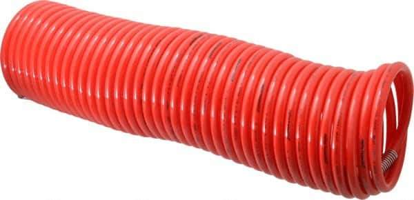 PRO-SOURCE - 3/8" ID, 3/8 Thread, 50' Long, Red Nylon Coiled & Self Storing Hose - 225 Max psi, Male Swivel x Male Swivel - Exact Tool & Supply