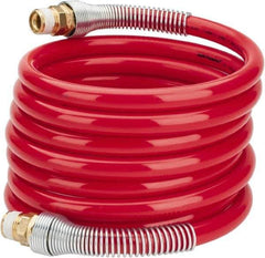 PRO-SOURCE - 1/2" ID, 1/2 Thread, 12' Long, Red Nylon Coiled & Self Storing Hose - 220 Max psi, Male Swivel x Male Swivel - Exact Tool & Supply