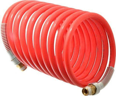 PRO-SOURCE - 1/2" ID, 1/2 Thread, 17' Long, Red Nylon Coiled & Self Storing Hose - 220 Max psi, Male Swivel x Male Swivel - Exact Tool & Supply