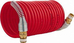 PRO-SOURCE - 1/4" ID, 1/4 Thread, 12' Long, Red Nylon Coiled & Self Storing Hose - 240 Max psi, Male Swivel x Male Swivel - Exact Tool & Supply