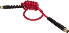 PRO-SOURCE - 3/16" ID, 1/4 Thread, 5' Long, Red Polyurethane Coiled & Self Storing Hose - 147 Max psi, Male Swivel x Male Swivel - Exact Tool & Supply