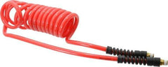 PRO-SOURCE - 5/16" ID, 1/4 Thread, 10' Long, Red Polyurethane Coiled & Self Storing Hose - 120 Max psi, Male Swivel x Male Swivel - Exact Tool & Supply