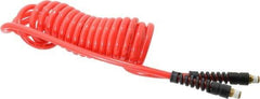 PRO-SOURCE - 5/16" ID, 1/4 Thread, 15' Long, Red Polyurethane Coiled & Self Storing Hose - 120 Max psi, Male Swivel x Male Swivel - Exact Tool & Supply