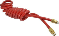 PRO-SOURCE - 1/2" ID, 1/2 Thread, 10' Long, Red Polyurethane Coiled & Self Storing Hose - 120 Max psi, Male Swivel x Male Swivel - Exact Tool & Supply