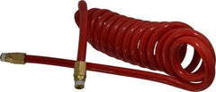 PRO-SOURCE - 1/2" ID, 1/2 Thread, 15' Long, Red Polyurethane Coiled & Self Storing Hose - 120 Max psi, Male Swivel x Male Swivel - Exact Tool & Supply