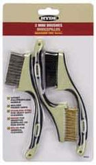 Hyde Tools - 3 Piece Brass, Nylon & Stainless Hand Brush Set - 6-1/2" Brush Length, 0.1mm Trim Length - Exact Tool & Supply