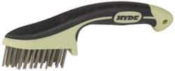 Hyde Tools - 1-1/8 Inch Trim Length Stainless Steel Scratch Brush - 3-1/4" Brush Length, 8-3/4" OAL, 1-1/8" Trim Length, Plastic with Rubber Overmold Ergonomic Handle - Exact Tool & Supply