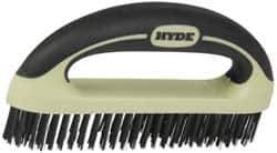 Hyde Tools - 1-1/8 Inch Trim Length Steel Scratch Brush - 8" Brush Length, 8" OAL, 1-1/8" Trim Length, Plastic with Rubber Overmold Ergonomic Handle - Exact Tool & Supply