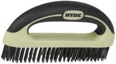 Hyde Tools - 1-1/8 Inch Trim Length Steel Scratch Brush - 8" Brush Length, 8" OAL, 1-1/8" Trim Length, Plastic with Rubber Overmold Ergonomic Handle - Exact Tool & Supply