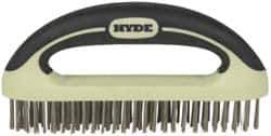 Hyde Tools - 1-1/8 Inch Trim Length Stainless Steel Scratch Brush - 8" Brush Length, 8" OAL, 1-1/8" Trim Length, Plastic with Rubber Overmold Ergonomic Handle - Exact Tool & Supply
