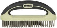 Hyde Tools - 1-1/8 Inch Trim Length Stainless Steel Scratch Brush - 8" Brush Length, 8" OAL, 1-1/8" Trim Length, Plastic with Rubber Overmold Ergonomic Handle - Exact Tool & Supply