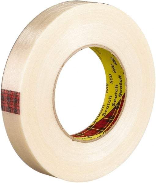 3M - 18mm x 55m Translucent Rubber Adhesive Strapping Tape - Polyester Yarn Filament-Reinforced Backing, 7.7 mil Thick, 270 Lb Tensile Strength, Series 880 - Exact Tool & Supply