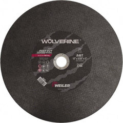 Weiler - 12" 46 Grit Aluminum Oxide Cutoff Wheel - 3/32" Thick, 1" Arbor, 5,100 Max RPM, Use with Chop Saws - Exact Tool & Supply