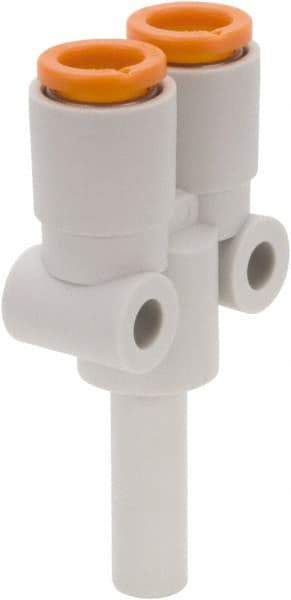 SMC PNEUMATICS - 5/32" OD, Brass/Polybutylene Push-to-Connect Plug-In Y - 145 Max psi, 5/32" Stem Diam - Exact Tool & Supply