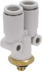 SMC PNEUMATICS - 4mm Outside Diam, M5 x 0.8 Metric, Brass/Polybutylene Push-to-Connect Tube Male Y Connector - 145 Max psi - Exact Tool & Supply