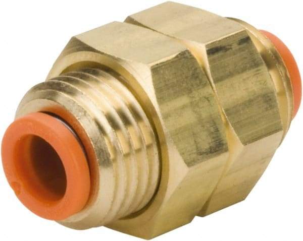 SMC PNEUMATICS - 5/32" OD, 1/2-20 UNF, Brass/Polybutylene Push-to-Connect Bulkhead Union - 145 Max psi - Exact Tool & Supply