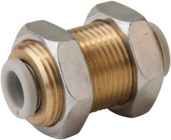 SMC PNEUMATICS - 3.2mm OD, M12x1 UNF, Brass/Polybutylene Push-to-Connect Bulkhead Union - 145 Max psi - Exact Tool & Supply