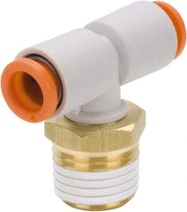 SMC PNEUMATICS - 5/16" Outside Diam, 1/4 NPT, Brass/Polybutylene Push-to-Connect Tube Male Branch Tee - 145 Max psi - Exact Tool & Supply