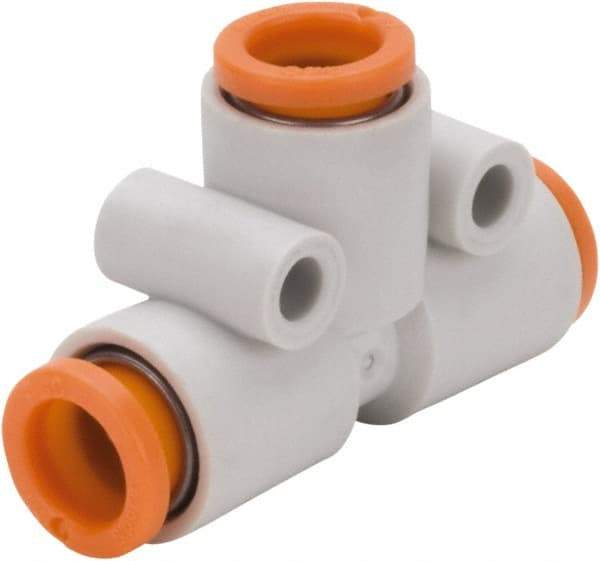 SMC PNEUMATICS - 3/8" OD, Brass/Polybutylene Push-to-Connect Union Tee - 145 Max psi - Exact Tool & Supply