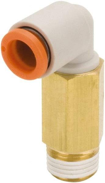 SMC PNEUMATICS - 3/8" Outside Diam, 3/8 NPT, Brass/Polybutylene Push-to-Connect Tube Extended Male Elbow - 145 Max psi - Exact Tool & Supply