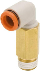 SMC PNEUMATICS - 1/4" Outside Diam, 1/8 NPT, Brass/Polybutylene Push-to-Connect Tube Extended Male Elbow - 145 Max psi - Exact Tool & Supply