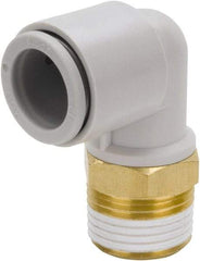 SMC PNEUMATICS - 12mm Outside Diam, 1/2 BSPT, Brass/Polybutylene Push-to-Connect Tube Male Elbow - 145 Max psi - Exact Tool & Supply