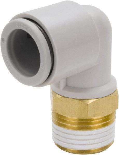 SMC PNEUMATICS - 16mm Outside Diam, 3/8 BSPT, Brass/Polybutylene Push-to-Connect Tube Male Elbow - 145 Max psi - Exact Tool & Supply